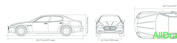 Maserati Quattroporte (2009) (Мазерати Кватропорте (2009)) - чертежи (рисунки) автомобиля